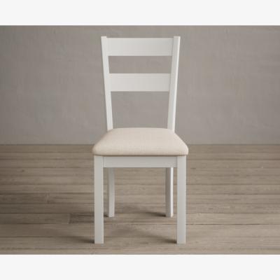 Oak&More Kendal Signal White Painted Dining Chairs with Linen Fabric Seat Pad