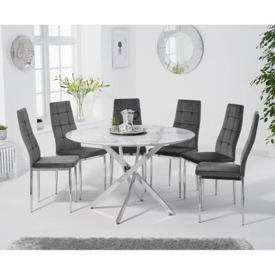 Oak&More Carter 120cm Round White Marble Table with Melissa Chairs - Grey, 4 Chairs