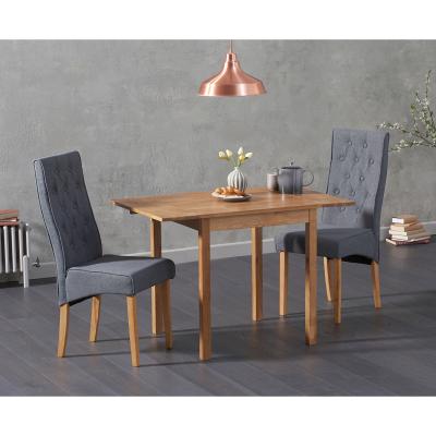 Oak&More Oxford 70cm Solid Oak Extending Dining Table with Juliette Fabric Chairs - Grey, 2 Chairs