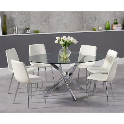 Oak&More Denver 165cm Oval Glass Dining Table with Helsinki Faux Leather Chairs