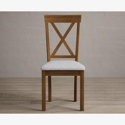 Oak&More Hertford Rustic Oak Dining Chairs with Light Grey Fabric Seat Pad