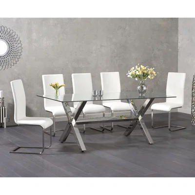Oak&More Renzo 200cm Glass Dining Table with Malaga Chairs
