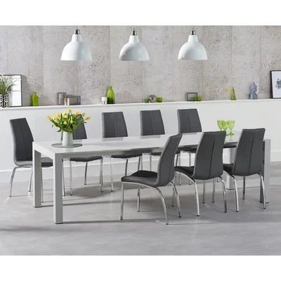 Oak&More Joseph Extending Light Grey High Gloss Dining Table with Cavello Chairs