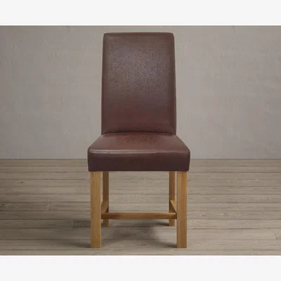 Oak&More Braced Leg Antiqued Brown Suede Fabric Dining Chairs