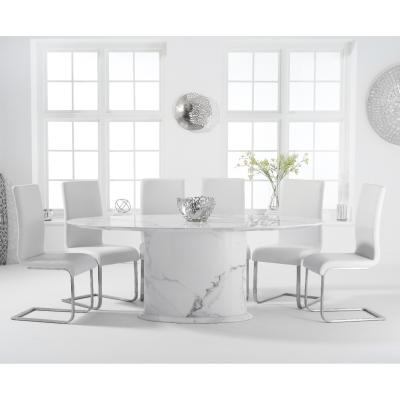 Oak&More Colby 200cm Oval White Marble Dining Table with Malaga Chairs - Black, 6 Chairs