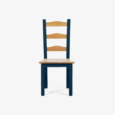 Oak&More Ex-display Set of TWO Somerset Oak and Blue Dining Chairs