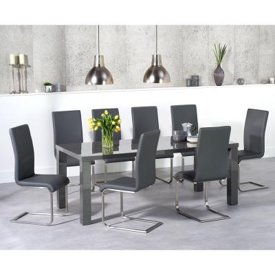 Oak&More Atlanta 200cm Dark Grey High Gloss Dining Table with Malaga Chairs
