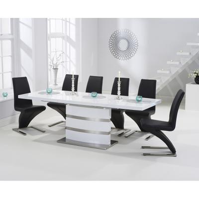 Oak&More Babington 160cm White High Gloss Extending Dining Table with Hampstead Z Chairs