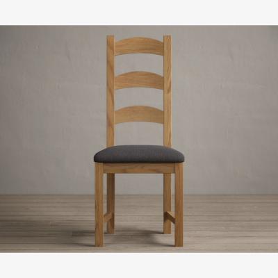 Oak&More Alton Solid Oak Dining Chairs with Charcoal Grey Fabric Seat Pad