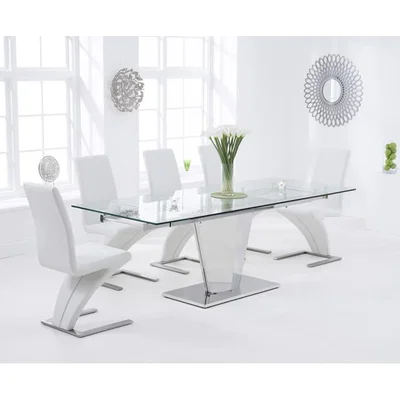 Oak&More Liberty 160cm Extending Glass Dining Table with Hampstead Z Chairs - Grey, 4 Chairs