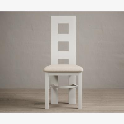 Oak&More Painted Signal White Flow Back Dining Chairs with Linen Fabric Seat Pad