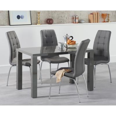 Oak&More Atlanta 120cm Dark Grey High Gloss Dining Table with Calgary Chairs - Ivory, 4 Chairs