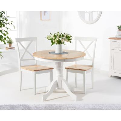Oak&More Epsom 90cm Oak and White Dining Table with Chairs - Oak and White, 2 Chairs