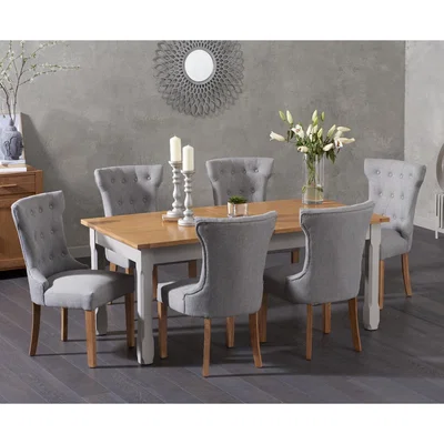 Oak&More Somerset 180cm Oak and Grey Extending Dining Table with Camille Grey Fabric Chairs