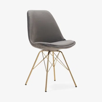 Oak&More Celine Grey Velvet Gold Leg Dining Chairs - Grey, 2 Chairs
