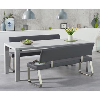 Oak&More Atlanta 200cm Light Grey High Gloss Dining Table with Malaga Benches