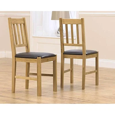 Oak&More Oxford Solid Oak and Brown Dining Chairs - Brown