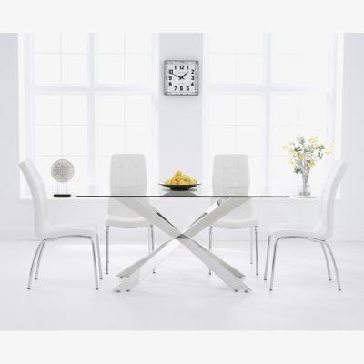 Oak&More Juniper 160cm Glass Dining Table with Calgary Chairs - Cream, 4 Chairs