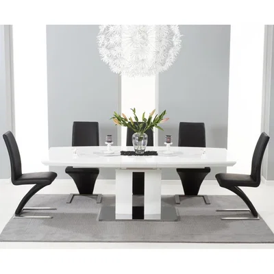 Oak&More Richmond 180cm White High Gloss Extending Dining Table with Hampstead Z Chairs