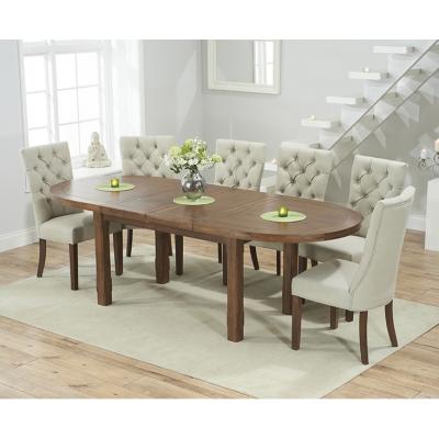 Oak&More Chelsea Dark Oak Extending Dining Table with Anais Fabric Dark Oak Leg Chairs - Grey, 4 Chairs