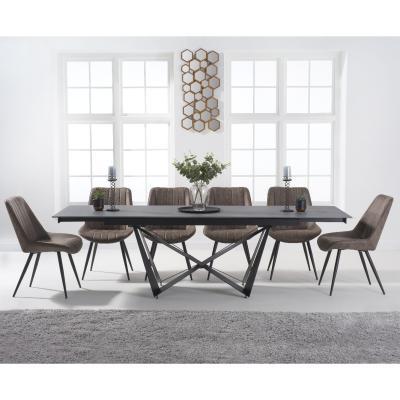Oak&More Blenheim 180cm Extending Grey Stone Dining Table with Marcel Antique Chairs - Brown, 6 Chairs