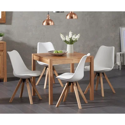 Oak&More Oxford 80cm Solid Oak Dining Table with Oscar Square Leg Faux Leather Chairs