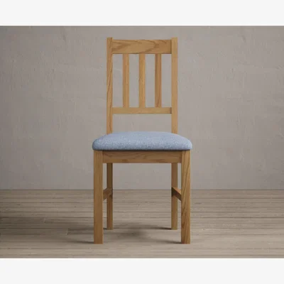 Oak&More York Solid Oak Dining Chairs with Sky Blue Fabric Seat Pad