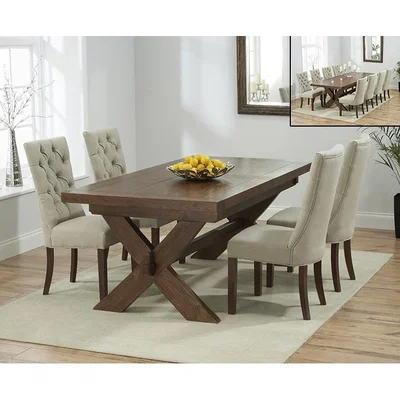 Oak&More Bordeaux 200cm Dark Solid Oak Extending Dining Table with Anais Chairs