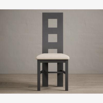 Oak&More Painted Charcoal Grey Flow Back Dining Chairs with Linen Fabric Seat Pad