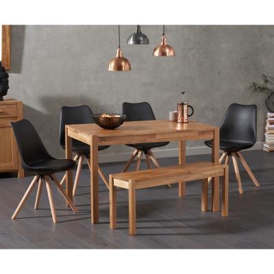 Oak&More Oxford 150cm Solid Oak Dining Table with Oscar Faux Leather Round Leg Chairs and Bench