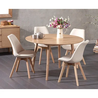 Oak&More Nordic 120cm Round Oak Dining Table with Duke Fabric Chairs