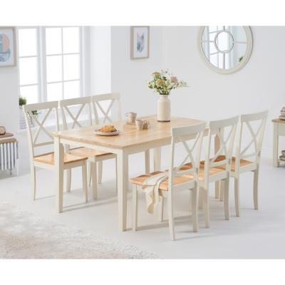 Oak&More Chiltern 150cm Oak and Cream Table with Epsom Chairs - Cream, 4 Chairs