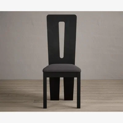 Oak&More Lucca Black Dining Chairs with Charcoal Grey Fabric Seat Pad