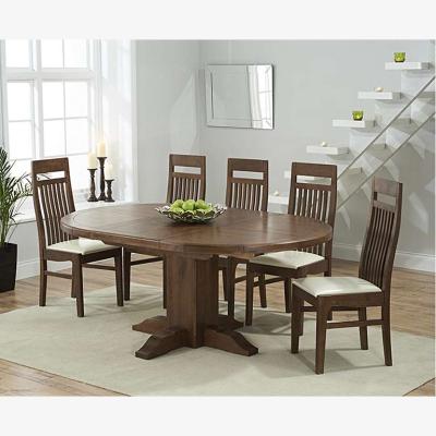 Oak&More Ex-display Torino Dark Solid Oak Extending Pedestal Dining Table with 4 BROWN Monaco Chairs