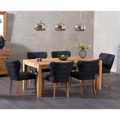 Oak&More Verona 150cm Solid Oak Dining Table with Isobel Fabric Chairs - Grey, 6 Chairs