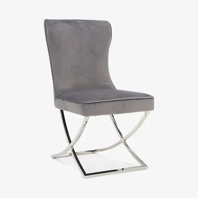 Oak&More Giovanni Grey Velvet Dining Chairs - Grey, 2 Chairs