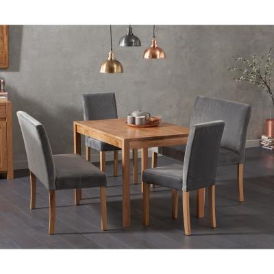 Oak&More Oxford 120cm Solid Oak Dining Table with Mia Grey Velvet Benches with Backs and Mia Velvet Chairs - Grey, 2 Chairs
