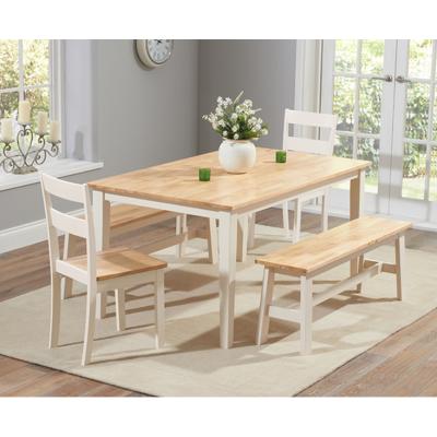 Oak&More Chiltern 150cm Oak and Cream Dining Set with Benches and Chairs - Cream, 2 Chairs