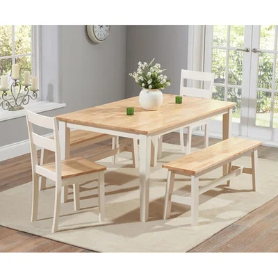 Oak&More Chiltern 150cm Oak and Cream Dining Set with Benches and Chairs - Cream, 2 Chairs