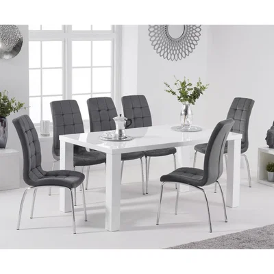 Oak&More Atlanta 160cm White High Gloss Table with Calgary Velvet Chairs - Green, 4 Chairs