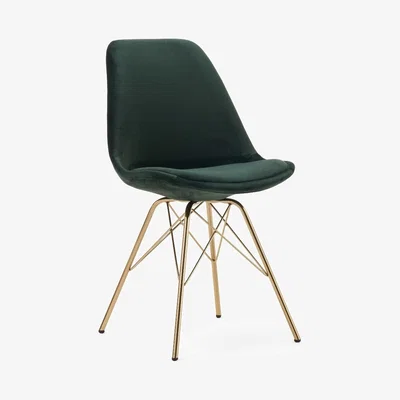 Oak&More Celine Green Velvet Gold Leg Dining Chairs - Green, 2 Chairs