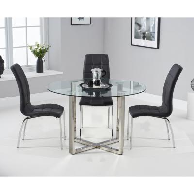 Oak&More Vaso 120cm Round Glass Dining Table with Calgary Chairs - Grey, 4 Chairs