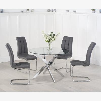Oak&More Ex-display Denver 95cm Glass Dining Table with 2 WHITE Lorin Chairs