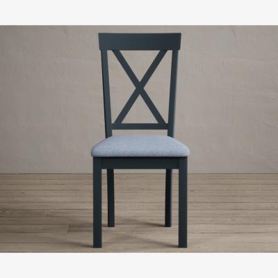 Oak&More Hertford Dark Blue Dining Chairs with Sky Blue Fabric Seat Pad