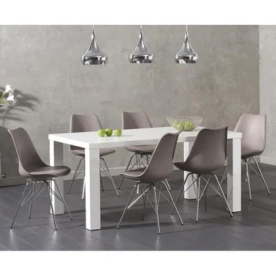 Oak&More Atlanta 160cm White High Gloss Dining Table with Celine Chrome Leg Chairs - White, 4 Chairs