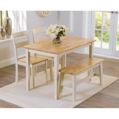 Oak&More Chiltern 114cm Oak and Cream Dining Table with Bench and Chairs - Cream, 2 Chairs