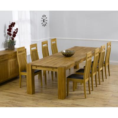 Oak&More Madrid 300cm Solid Oak Dining Table with Monaco Chairs - Brown, 8 Chairs