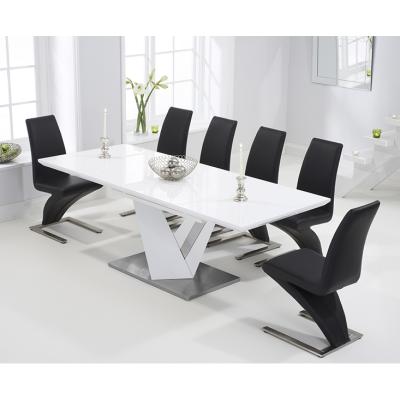 Oak&More Harmony 160cm White High Gloss Extending Dining Table with 6 Hampstead Chairs