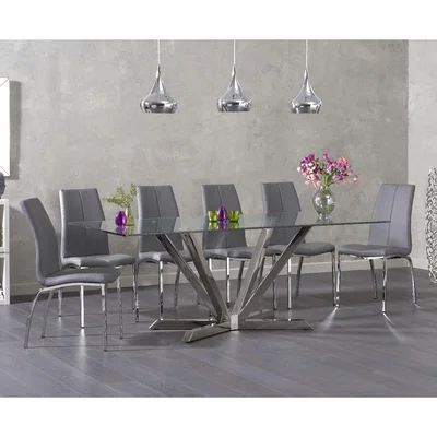 Oak&More Reno 200cm Glass Dining Table with Cavello Chairs