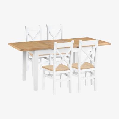 Oak&More Eden Oak and White 120cm Butterfly Extending Table with Cross Back Dining Chairs - Oak and White, 4 Chairs